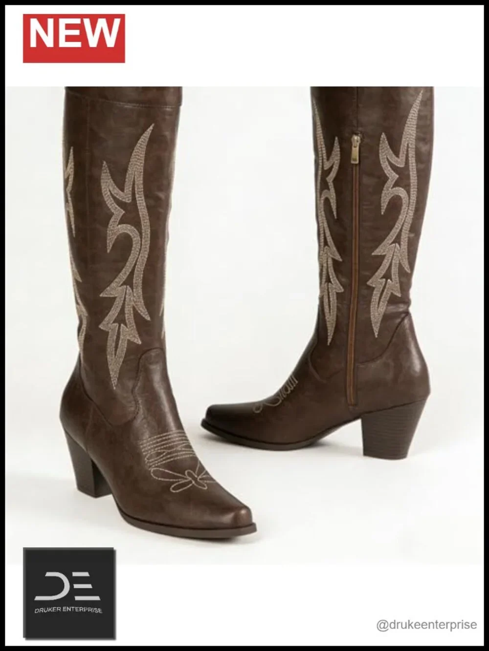 Embroidered Over-the-Knee Cowboy Boots Faux Leather Tall Boots Western